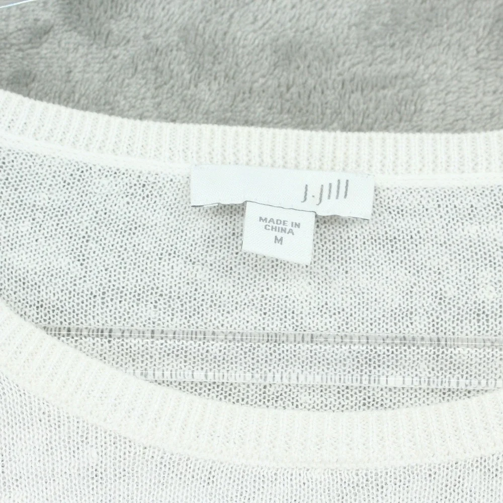 J Jill Sweater‎ Womens Medium Linen Blend Striped Lightweight Knit Preppy White